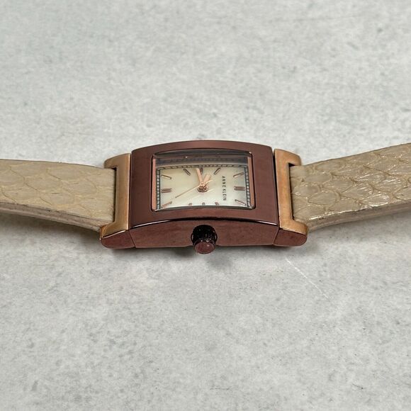 Anne Klein Watch Womens 20mm Rectangle Brown Bronze Tone MOP Dial New Battery - Picture 3 of 12
